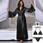 Black nighty gown Article 1276 shown from the back with lace trim