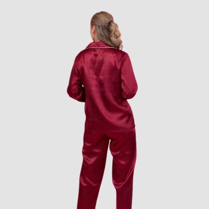maroon satin night suit back view for women silk pajama set Pakistan