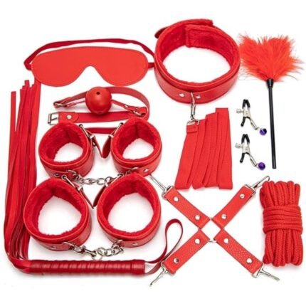 Red BDSM Kit in Pakistan with 10 matching bondage accessories
