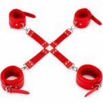 Red padded cross restraint with four cuffs from 10 piece BDSM kit