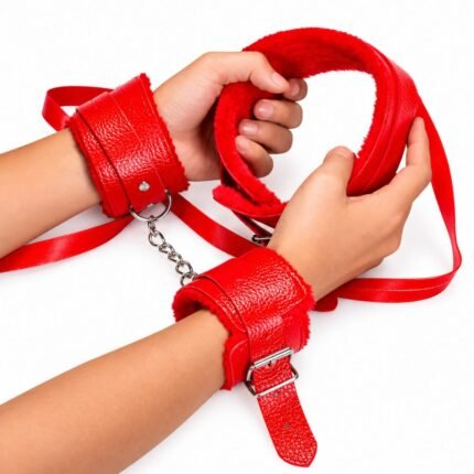 Red padded wrist restraints with soft inner lining for BDSM kit in Pakistan