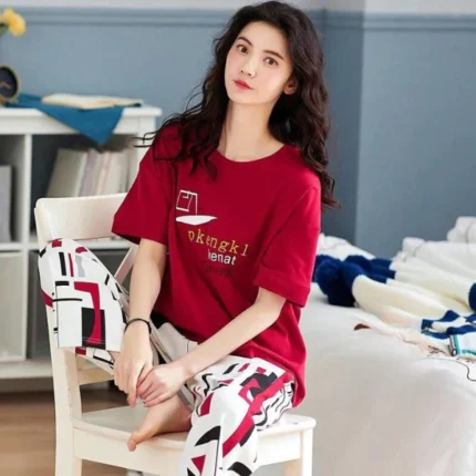 2-Piece Red White PJ Suit for Women - Shirt & Trouser In Pakistan - bisawears.com
