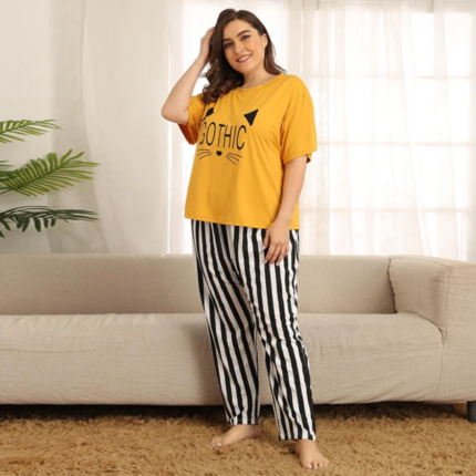 2 Pcs Yellow Heart Printed Night Dress for Women & Girls - bisawears.com