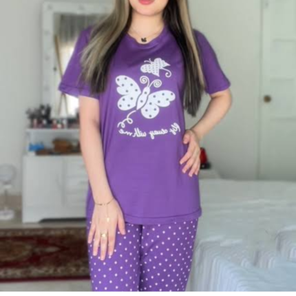 2-Piece Purple Butterfly Polka Dot PJ Set for Women In Pakistan - bisawears.com