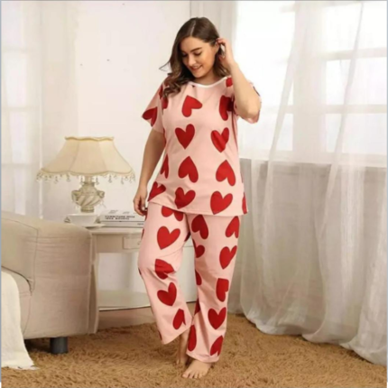 2 Pcs Lovely Pink Red Heart PJ Set for Girls In Pakistan - bisawears.com