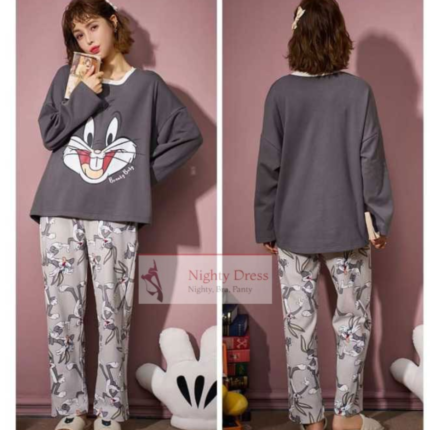 2-Piece Grey Bugs Bunny Printed PJ Set for Girls In Pakistan - bisawears.com