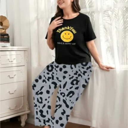 2-Piece Black Thank You Leopard PJ Set for Women In Pakistan - bisawears.com
