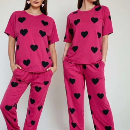 2 Pcs Sweet Pink Heart Night Suit For Cozy Vibes In Pakistan - bisawears.com