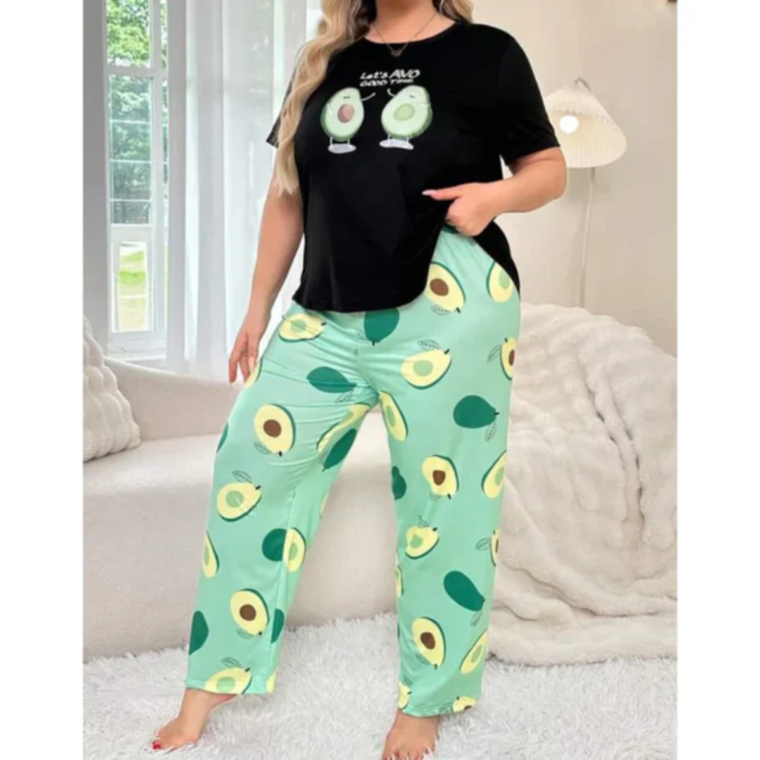 2 Piece Avocado Printed Pajama Set – Cute & Comfy Nightwear in pakistan by bisawears.com