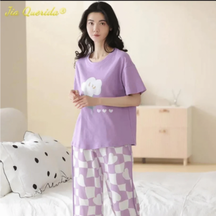 2 Pcs Comfy Pink Sleepy Cat Stylish Pajama Set for Women In Pakistan - bisawears.com