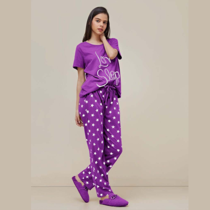 2 Pcs Purple Love Sleepwear Set for Ladies In Pakistan - bisawears.com