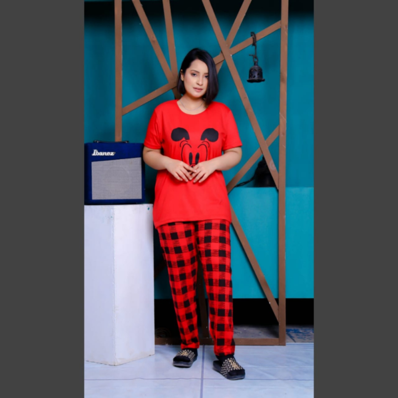 2 Pcs Red Mickey Printed Night Suit for Women - Pajama Set - bisawears.com