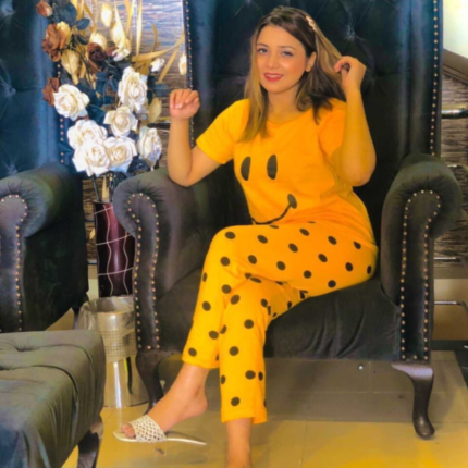2 Pcs Yellow Smile Print Nightwear – T-Shirt & Pajama Set in pakistan by bisawears.com