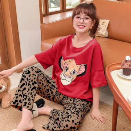 2 Pcs Red Simba Printed Pajama Set for Girls In Pakistan by bisawears.com