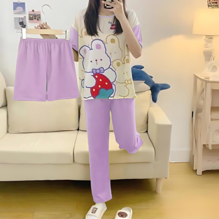 3 Pcs Cute Bear Pajama Set for Women – PJs Suit in pakistan by bisawears.com