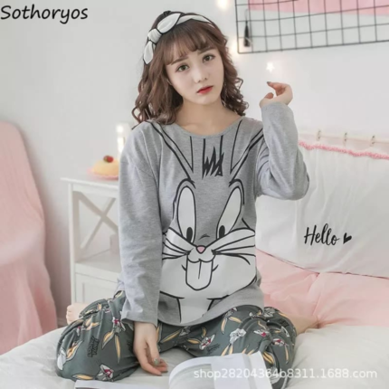 Buy 2 Pcs Hazzle Grey Buggs Bunny PJ Set for Ladies in Pakistan. Soft, cute, and comfy nightwear for daily use. Shop stylish sleepwear online now! 2 Pcs Hazzle Grey Buggs Bunny PJ Set For Ladies in pakistan by bisawears.com