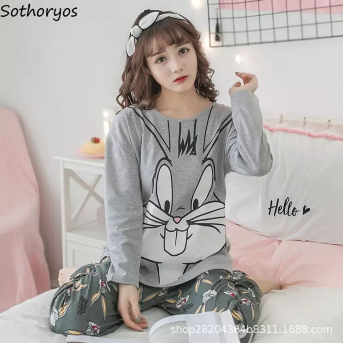 Buy 2 Pcs Hazzle Grey Buggs Bunny PJ Set for Ladies in Pakistan. Soft, cute, and comfy nightwear for daily use. Shop stylish sleepwear online now! 2 Pcs Hazzle Grey Buggs Bunny PJ Set For Ladies in pakistan by bisawears.com