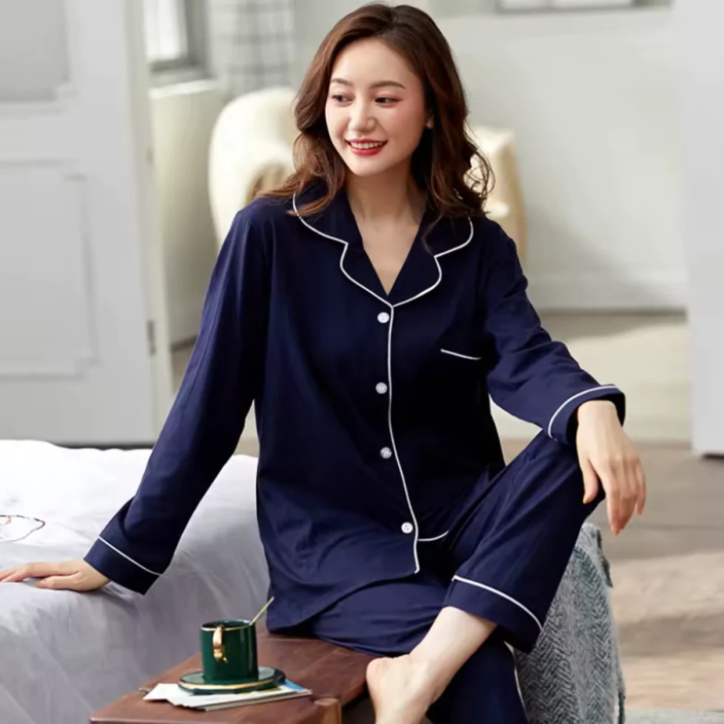Blue Silk Night Suit for Women – Long Sleeve Collar Design - bisawears.com