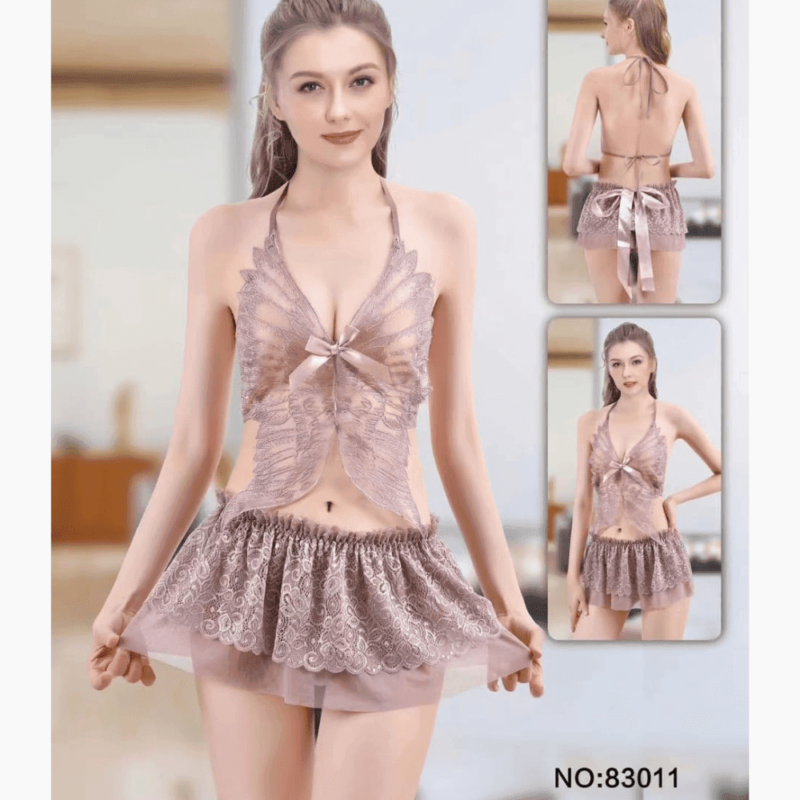 Lace Halter Butterfly Hot Nighty Dress for Women Open Back