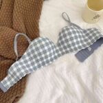 blue check bra panty set for women breathable lingerie Pakistan