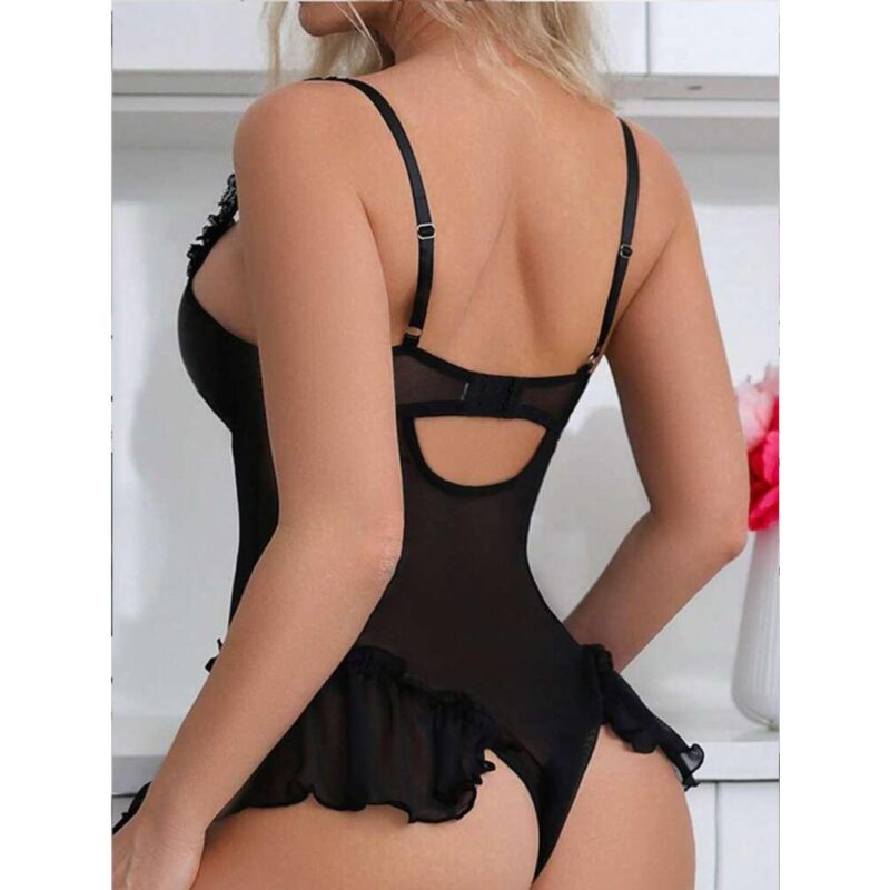 back view of black fancy nighty corset bodysuit in pakistan