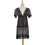 Black lace mesh babydoll nightdress with short sleeves displayed on mannequin