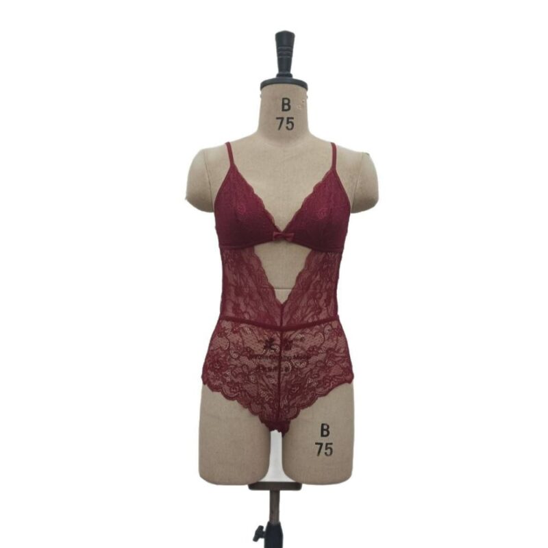 maroon lace teddy bodysuit bridal nighty in pakistan