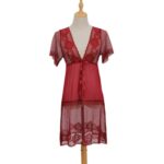 Maroon lace mesh babydoll nightdress with short sleeves displayed on mannequin