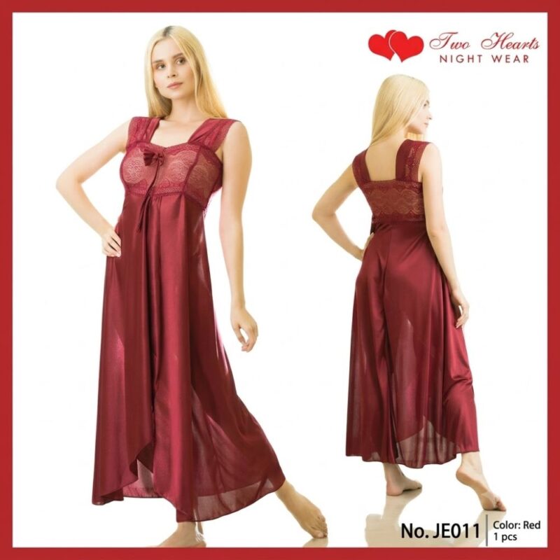 Maroon Satin Long Nightgown