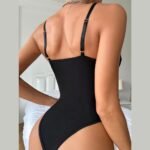 Back view of black bodysuit lingerie with adjustable shoulder straps