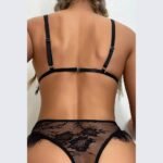 Backless view of Black Lace Teddy Bodysuit showing adjustable shoulder straps and sheer lace back