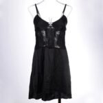 Black satin nighty dress for women in pakistan with floral lace waist and keyhole front display