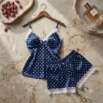 blue polka dot satin