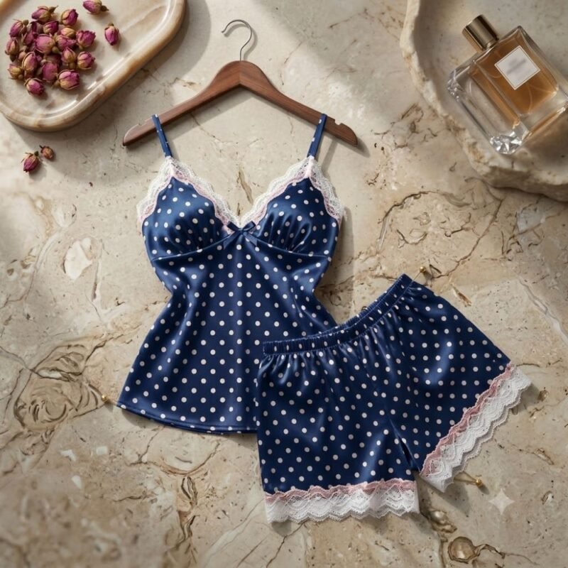 blue polka dot satin