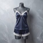 Blue Polka Dot Satin Cami & Shorts Set on Mannequin Display