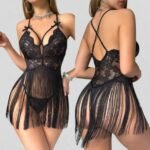 Fancy lace nighty dress in Pakistan with tassel details front and back view