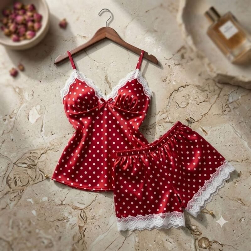 Red Satin Cami and Shorts Set