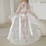 white lace nighty for women sheer soft mesh kimono robe back view