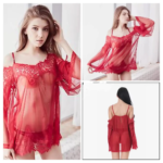 Maroon Sheer Lace Babydoll Nighty – Front & Back View