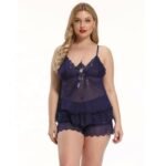 Navy blue babydoll nighty with matching lace shorts
