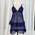 Navy blue babydoll nighty with matching lace shorts on mannequin